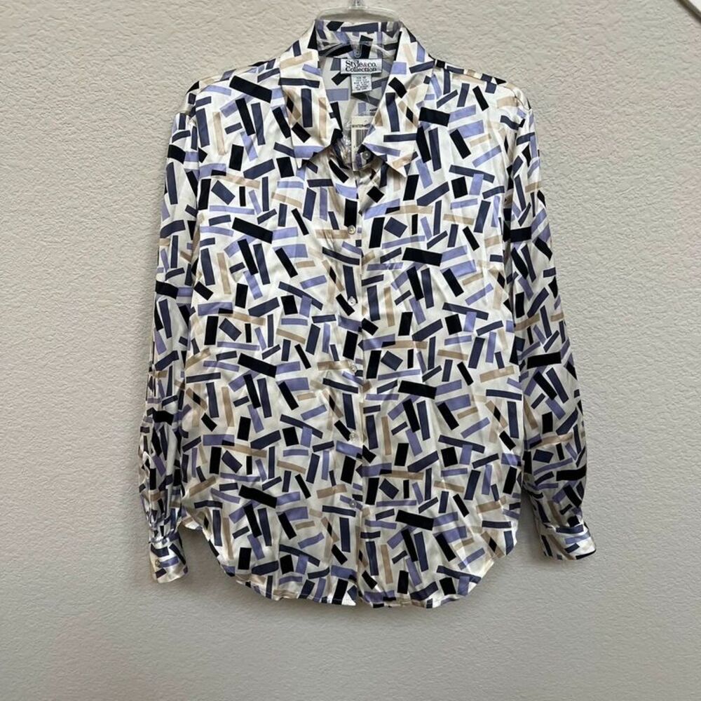 NWT Vintage 90s Style & Co 100% Silk Abstract Blouse Size 10 Academia Indie